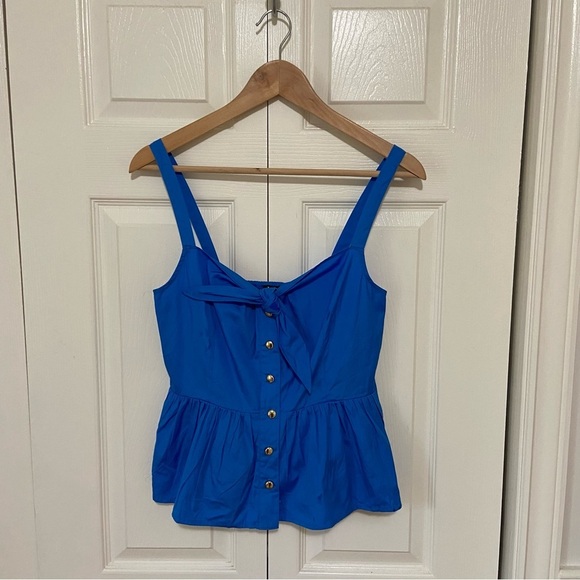 J.Crew NWT Tie Front Peplum 100% Cotton Blue Blouse Top Size Small - Picture 4 of 8